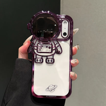 New Cartoon Astronaut Electroplated Phone Case For iPhone 17 16 15 14 13 12 Pro Max Plus Camera Protection Bracket Clear Cover