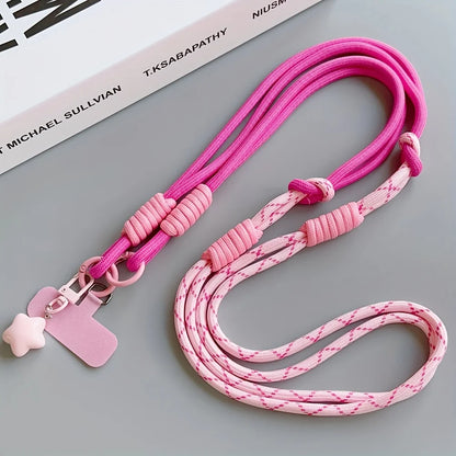 1pc Two-Tone Long Crossbody Phone Lanyard with Star Charm, Anti-Theft Color-Block Universal Lanyard, Lanyard for Cameras or Bags