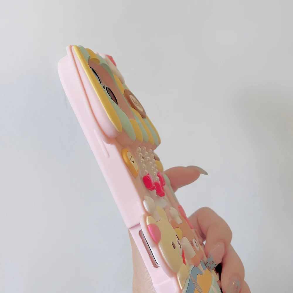 3D Cute Cartoon Bear in House,  Soft Silicone Phone Case For iPhone 12 13, 14 15, 16 17 promax, Back Cover Shell Skin Durable