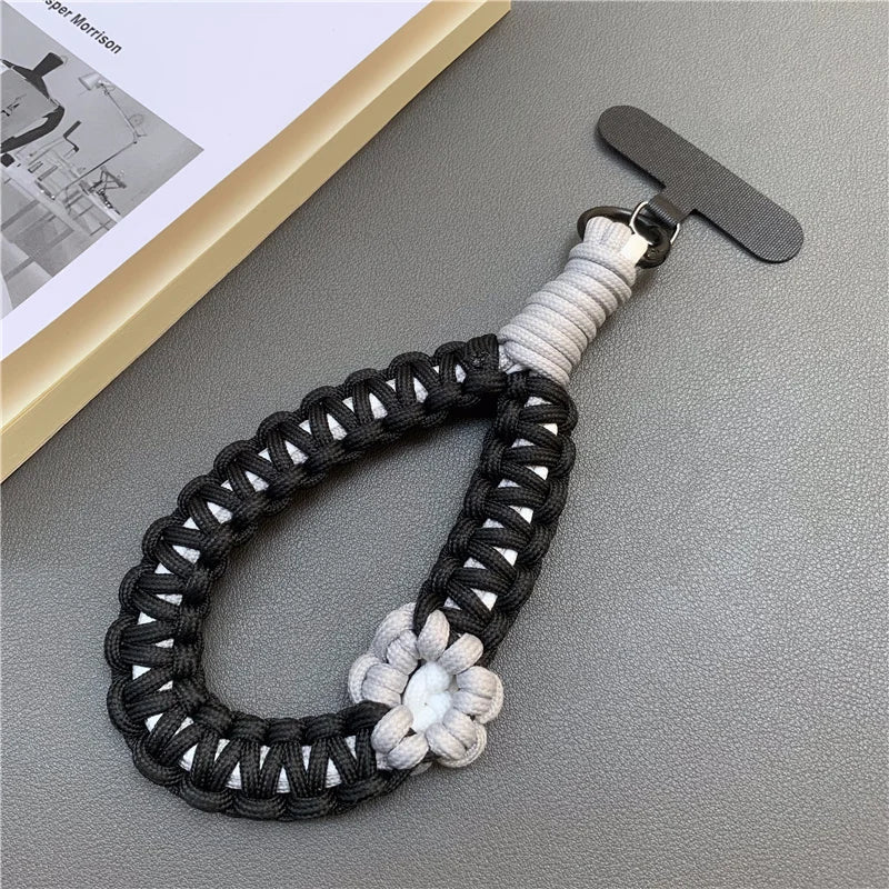 Hand Woven Wrist Strap Mobile Phone Hanging Rope Phone Flower Wrist Chain Travel Anti-theft Handheld Lanyard for Camera Bag