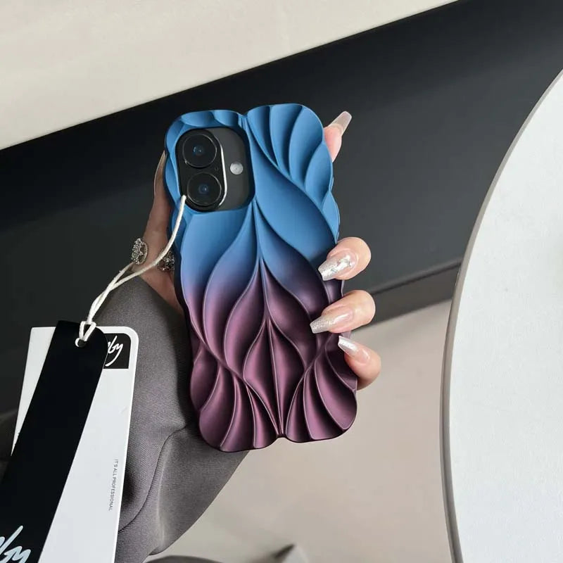 Luxury 3D Contrasting Colors Leaves Phone Case for IPHONE 16 ProMax 15 14 13 PRO Soft Silicone Shockproof Back Cover