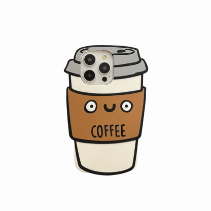 3D Cartoon Coffee Cup Phone Case for iPhone 17/16/15 Pro Max Back Protective Soft Silicone Cover