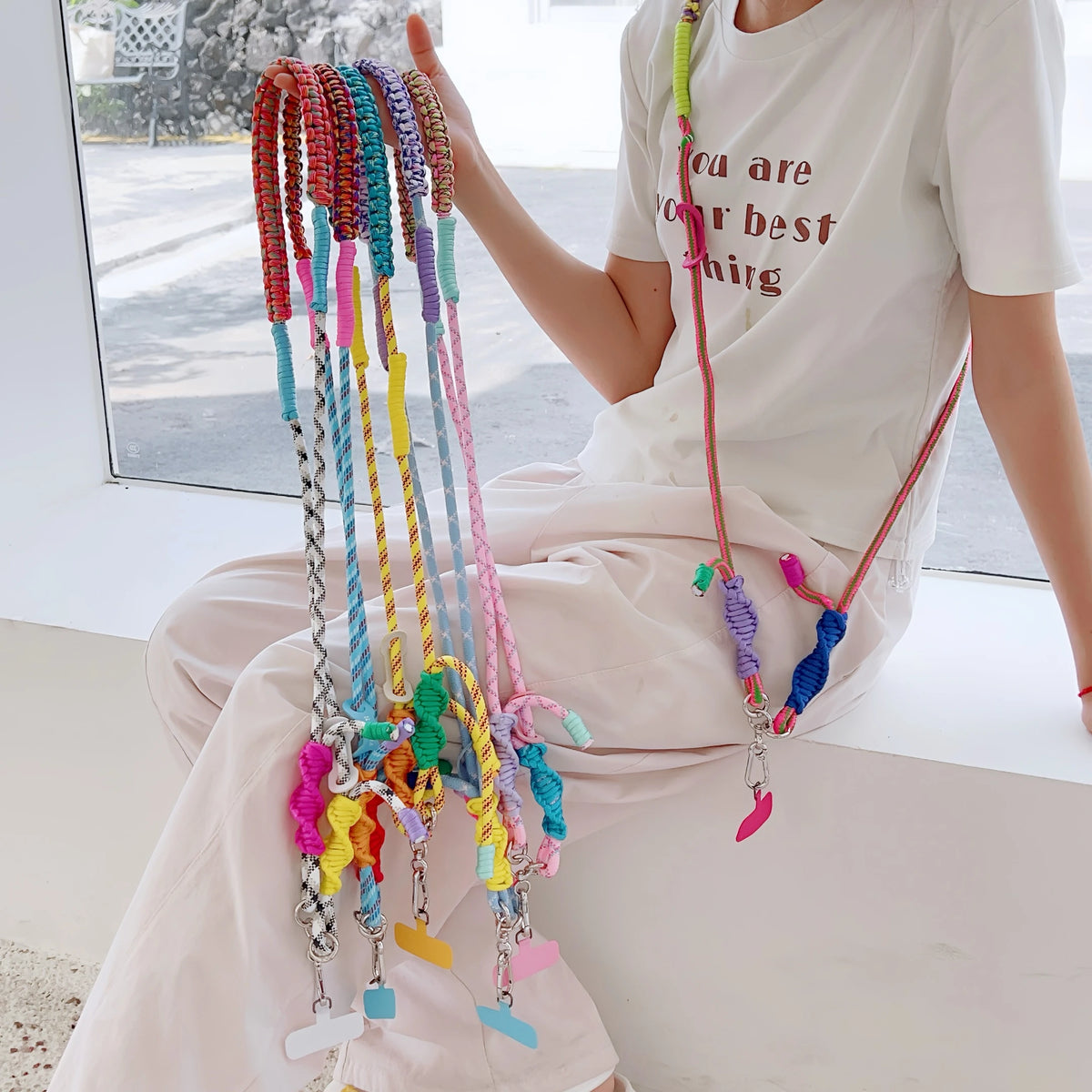 High-End Creative Hand-Woven Mobile Phone Universal Lanyard, Crossbody Long Rope, Seven-Color Shoulder Strap Anti-Loss Lanyard