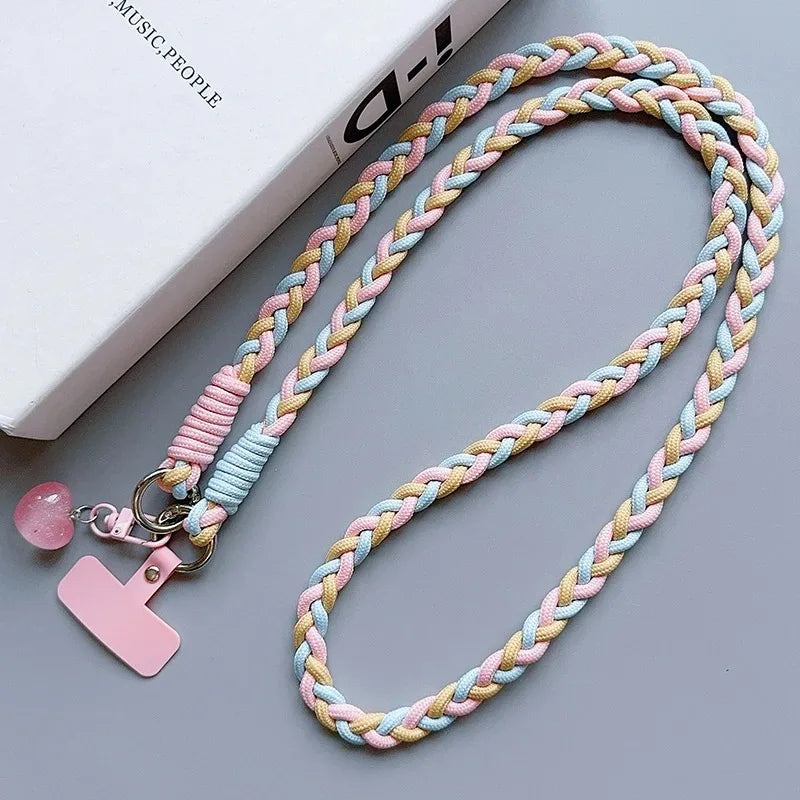 Cartoon Mobile Phone Universal Lanyard with Heart Pendant Crossbody Long Rope Lanyard Rope Cartoon Decorative Accessories