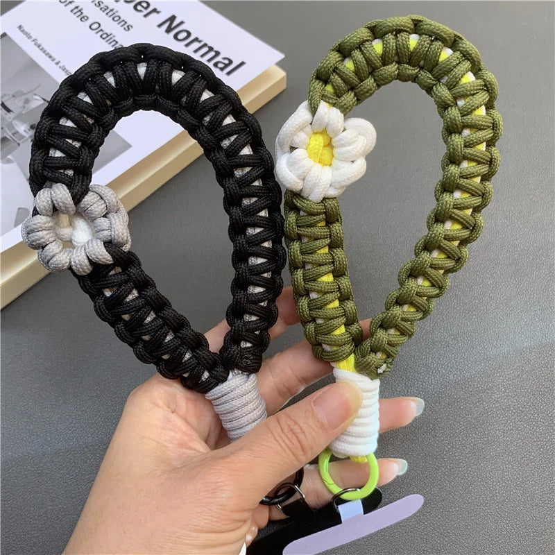 Hand Woven Wrist Strap Mobile Phone Hanging Rope Phone Flower Wrist Chain Travel Anti-theft Handheld Lanyard for Camera Bag