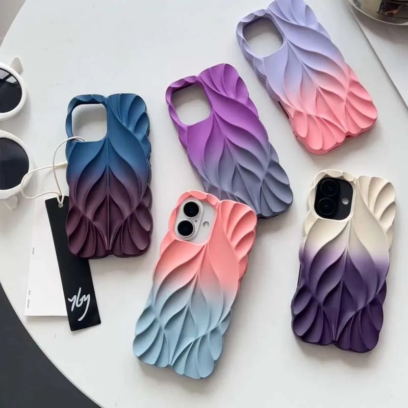 Luxury 3D Contrasting Colors Leaves Phone Case for IPHONE 16 ProMax 15 14 13 PRO Soft Silicone Shockproof Back Cover