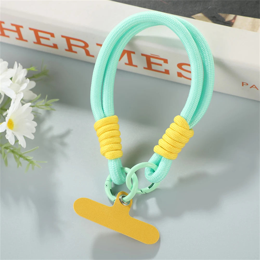 Colorful Two-tone Cellphone Braided Lanyard Keychain With Gasket Women Anti Lost Knot Rope Strap Keyrings  Car Key Trinket Gifts