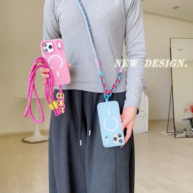 Magnetic Lanyard Case For iPhone 17 Pro Max 14 12 11 13 15 16 Plus 17 Air Shockproof Candy Crossbody Neck Cord Braid Strap Cover
