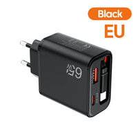 65W USB Phone Charger With Retractable Super Fast Charging Type C Cable For iPhone 17 16 POCO Xiaomi QC 3.0 USB PD Wall Charger