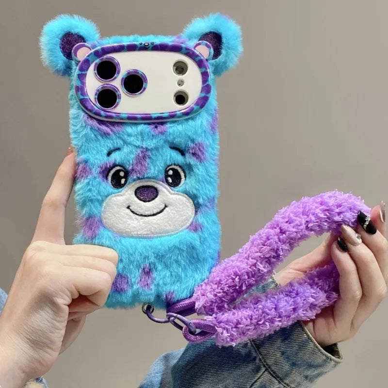 Disney Monsters Inc Sulley 3D Plush Phone Case with Fluffy Wrist Strap For Samsung Galaxy A14 A15 A16 A17 A05S A55 26 A36 A56