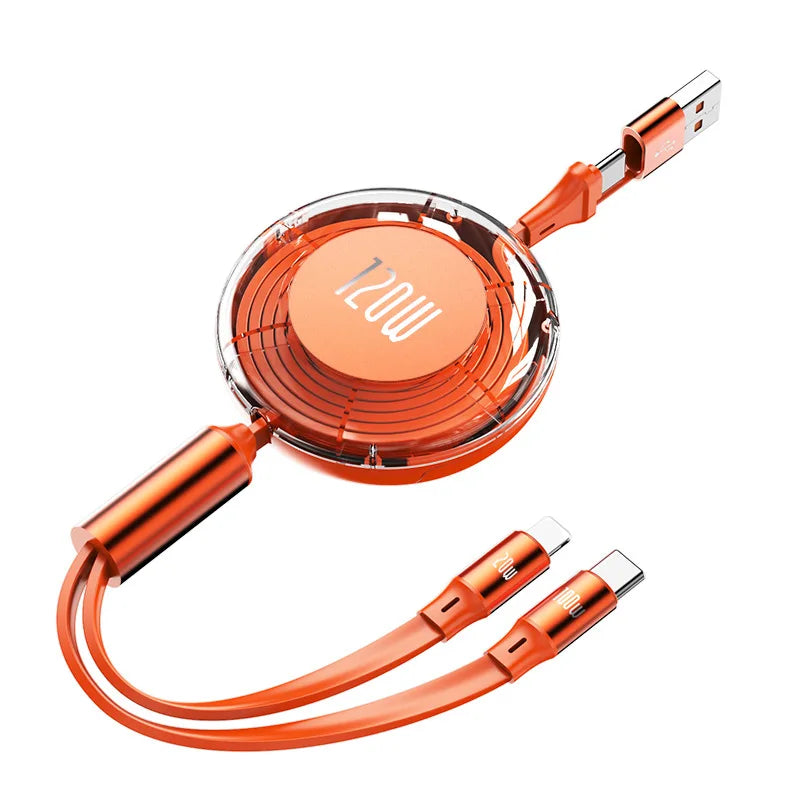 120W Retractable Fast Charging Cable,USB A/C To USB C/L Ports Multi Charger Cord for IPhone 17/16,Samsung Galaxy A17/S25
