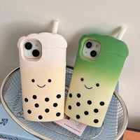 Cute 3D Smile Pearl Milk Tea Cup Phone Case for iPhone 16 Plus 16e 15 14 13 12 Pro Max Shock Proof Soft Silicone Back Cover