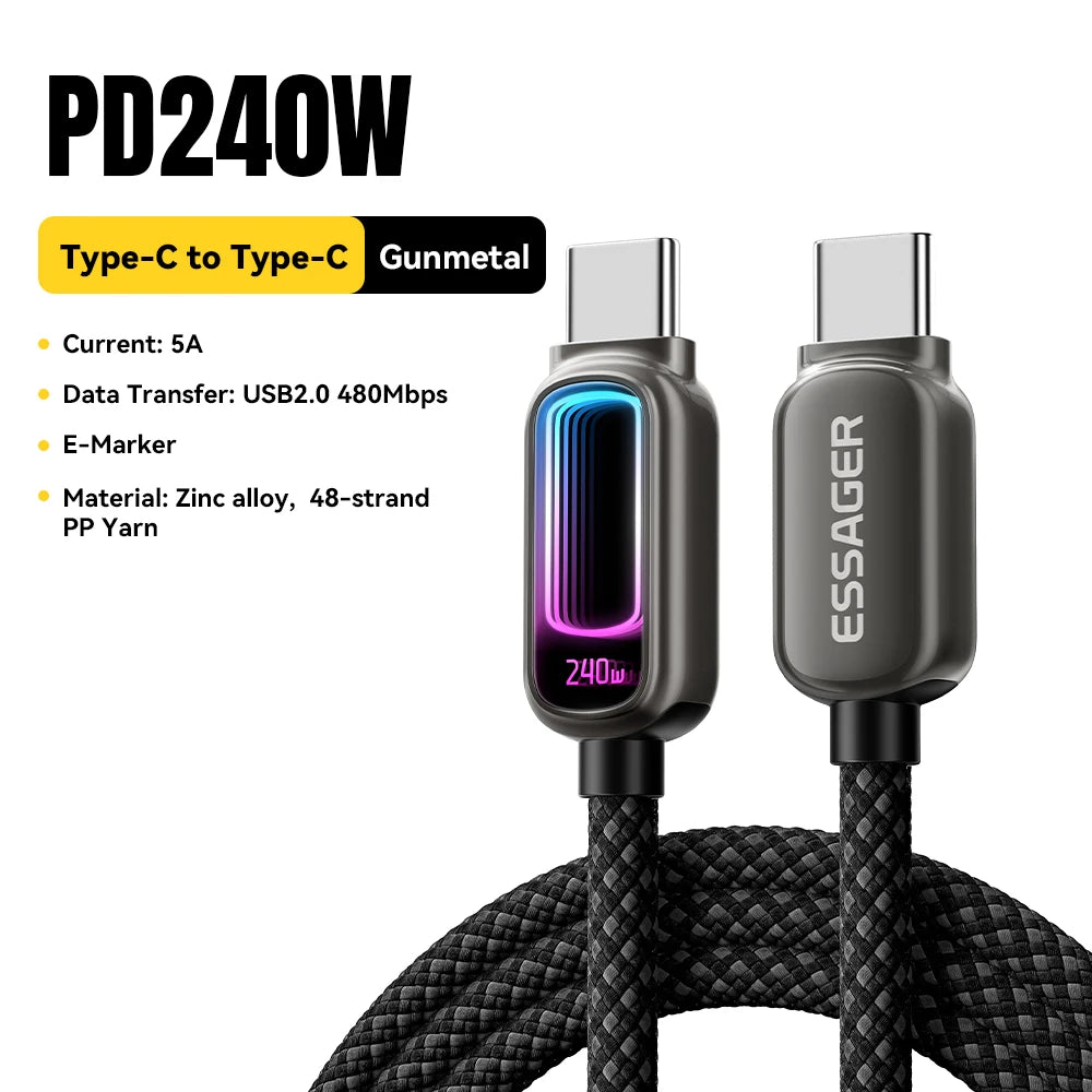 Essager 240W USB C to USB C Cable 100W PD3.1 Fast Charging for MacBook Laptop iPhone 17 16 15 pro Max iPad Samsung Type C Cable