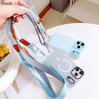Universal Lanyard Case For iPhone 17 Pro Max 14 12 11 13 15 16 Plus Magnetic Shockproof Candy Crossbody Neck Cord Strap Cover