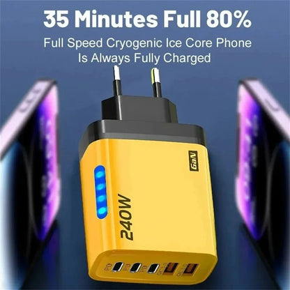 Multi-Port Fast Charger 240W 5 Ports USB C PD QC3.0 for iPhone Samsung Huawei Xiaomi Laptop Tablet Quick Charge Adapter
