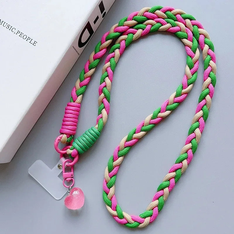 Cartoon Mobile Phone Universal Lanyard with Heart Pendant Crossbody Long Rope Lanyard Rope Cartoon Decorative Accessories