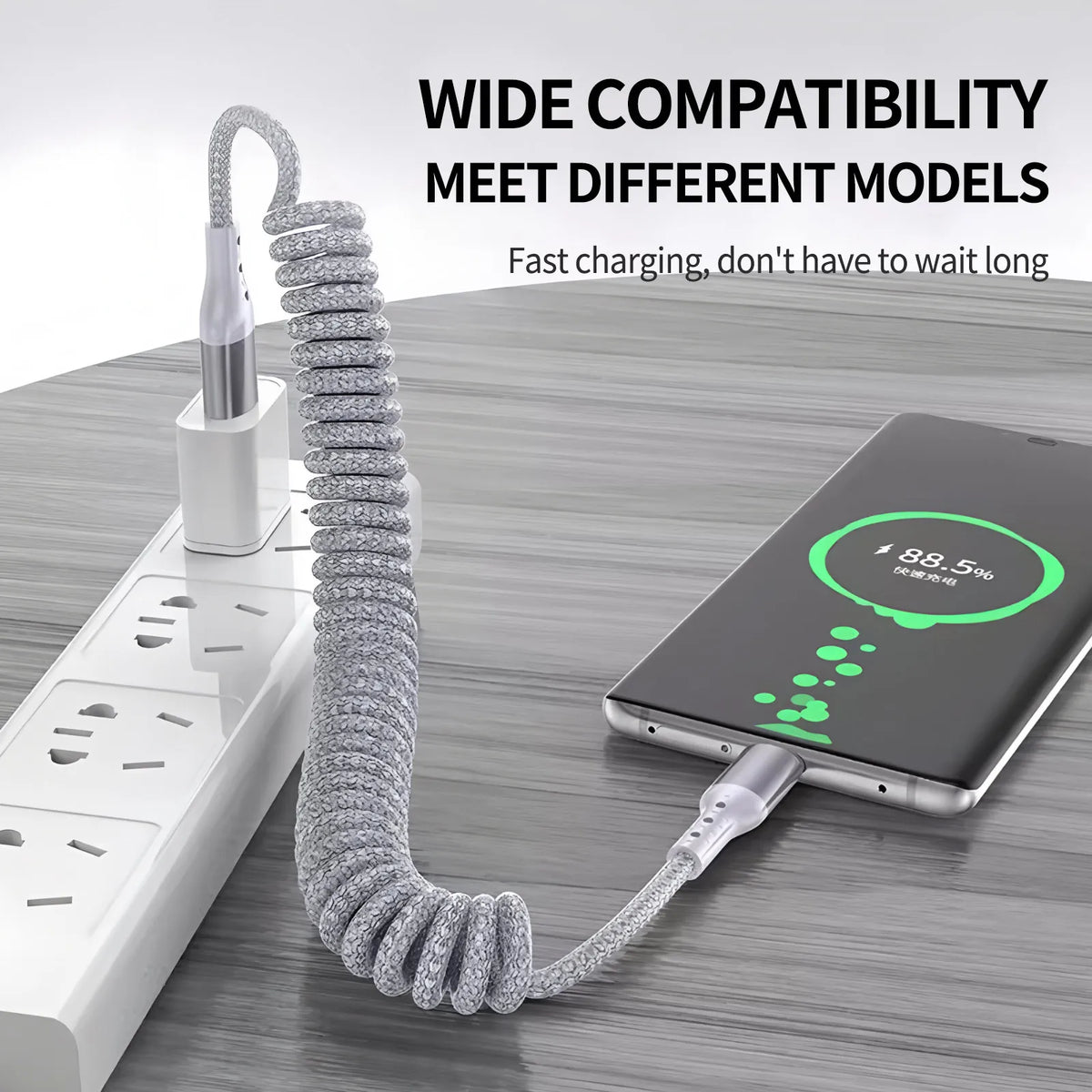 90 Degree Coiled USB-A to USB C Cable Stretchable Braided Fast Charging Charging Cord, Compatible with Samsung Galaxy，iPhone 16