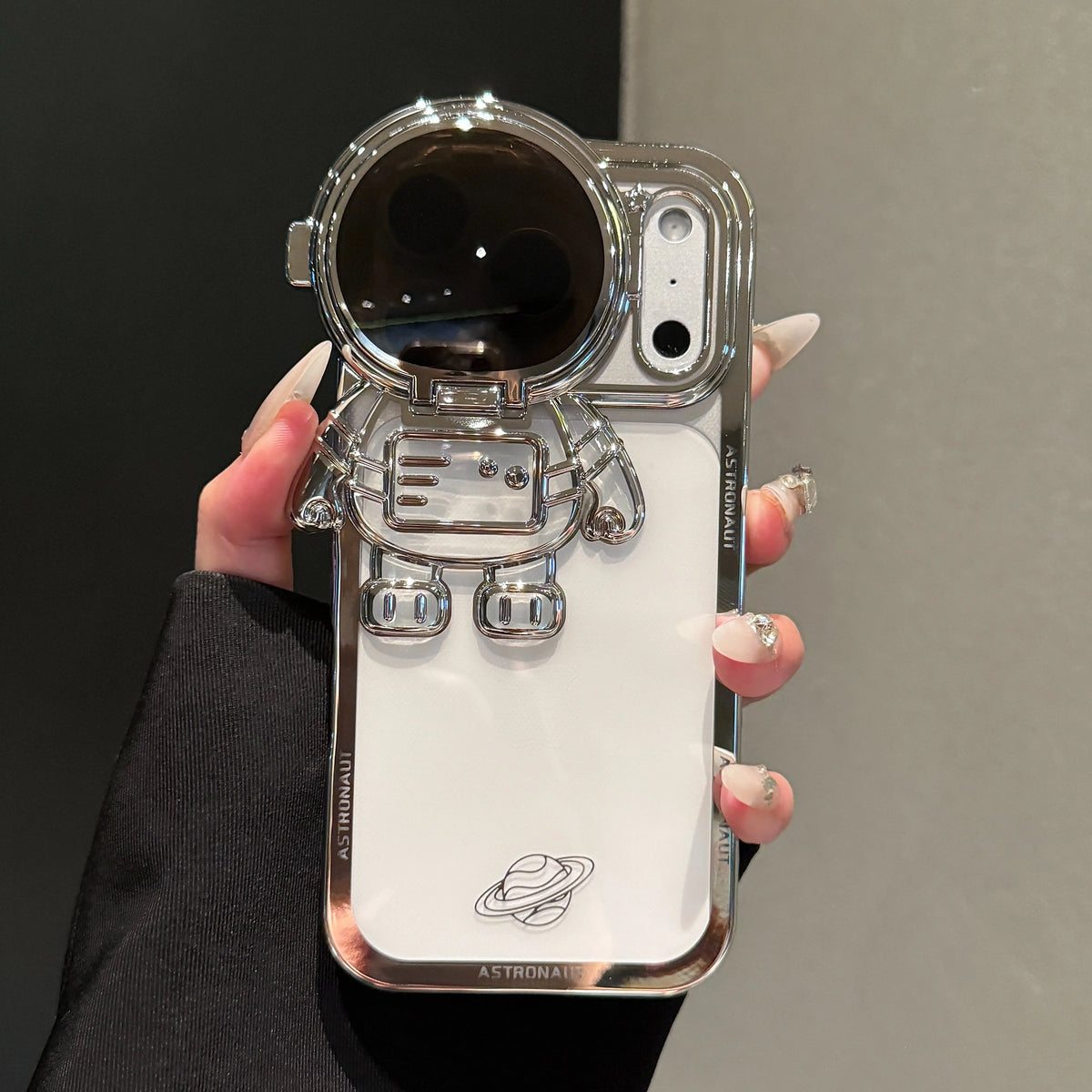 New Cartoon Astronaut Electroplated Phone Case For iPhone 17 16 15 14 13 12 Pro Max Plus Camera Protection Bracket Clear Cover