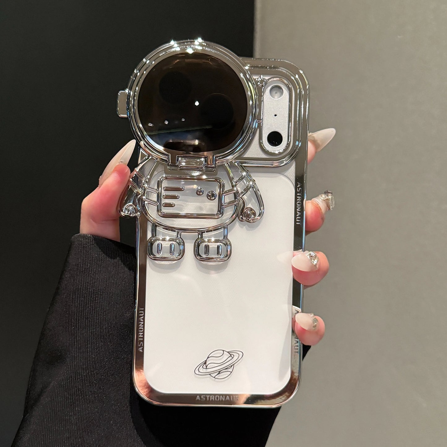 New Cartoon Astronaut Electroplated Phone Case For iPhone 17 16 15 14 13 12 Pro Max Plus Camera Protection Bracket Clear Cover