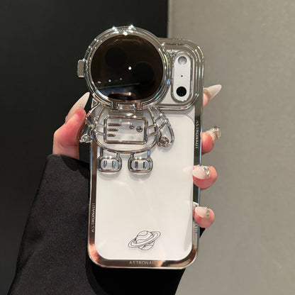 New Cartoon Astronaut Electroplated Phone Case For iPhone 17 16 15 14 13 12 Pro Max Plus Camera Protection Bracket Clear Cover