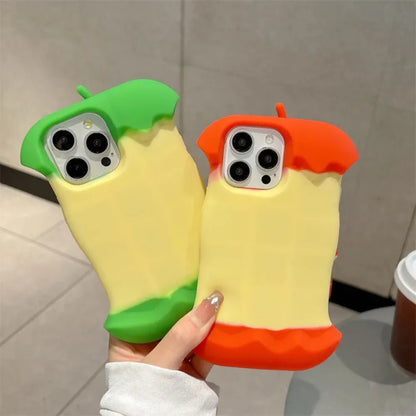 Minimalist 3D Cute Apple Core Chain Silicone Phone Case Compatible With iPhone16 15 14 13 12 Pro Max 14 15 Plus Protective Cover