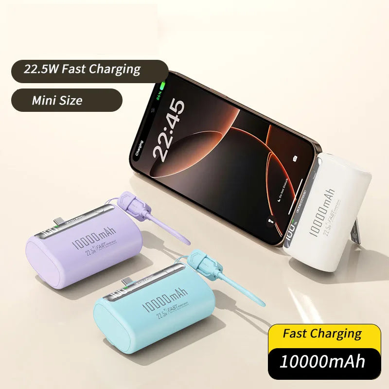 Mini Capsule Power Bank 10000mAh 22.5W Type-C Fast Charging Portable Charger External Battery For iPhone Xiaomi Samsung Huawei