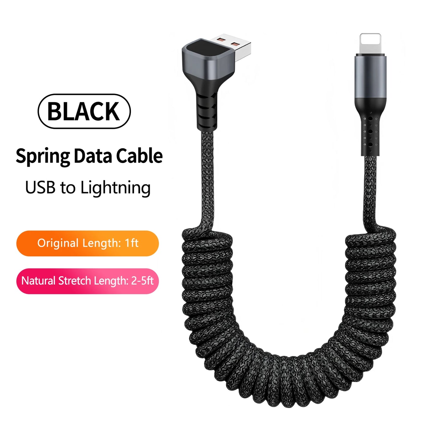 90 Degree Coiled USB-A to USB C Cable Stretchable Braided Fast Charging Charging Cord, Compatible with Samsung Galaxy，iPhone 16