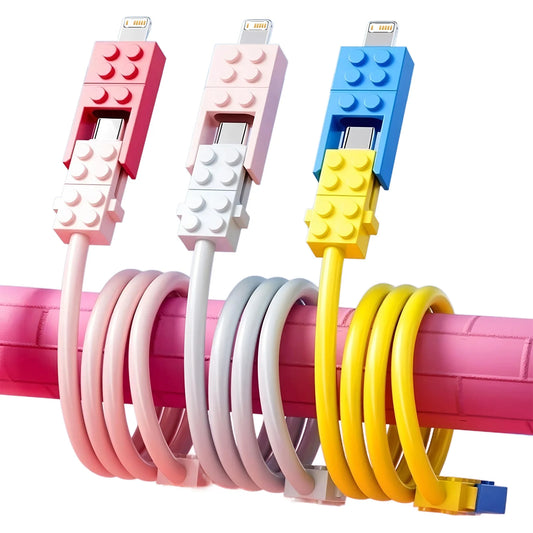 4 in 1 Portable Cute Colorful Block Design USB Cable Fast Charging Creative Charger Cord For iPhone HUAWEI Xiaomi Phone