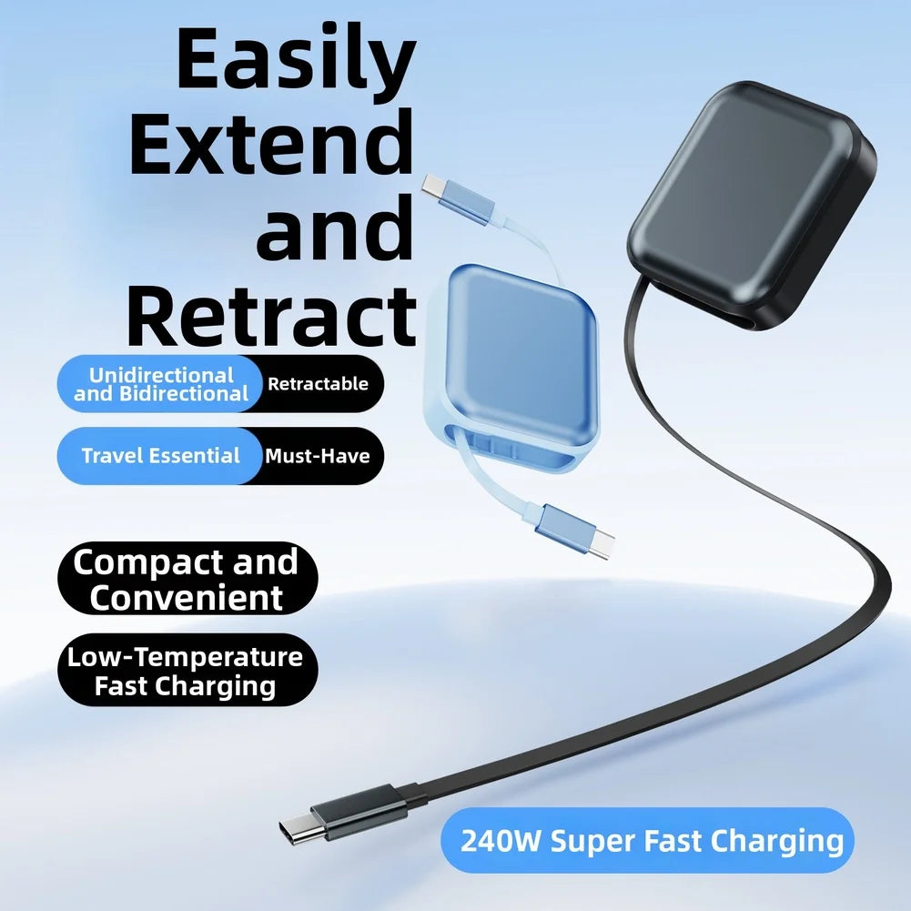 Scalable Data Cable 240W Dual Type-C Retractable Fast Charging Cable For Laptop Phone Tablet With PD Phone Accessories