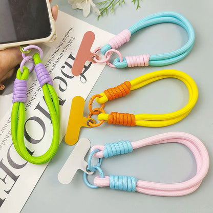 Colorful Two-tone Cellphone Braided Lanyard Keychain With Gasket Women Anti Lost Knot Rope Strap Keyrings  Car Key Trinket Gifts