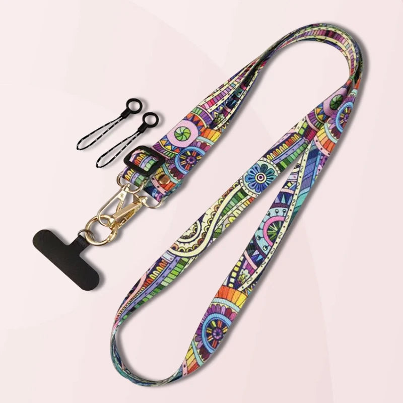Long Crossbody Lanyard Retro Ethnic Style Adjustable Neck Phone Strap AntiLoss Nylon canvas Lanyard With Universal Clip Gaske
