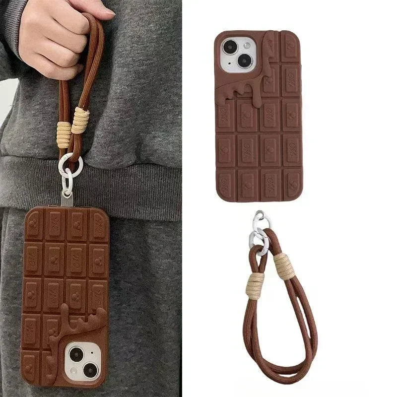 3D Chocolate Cartoon Mickey Phone Case for iPhone17  16 15 14 13 Plus 12 Pro Max 11 Soft Silicone With Strap Cover