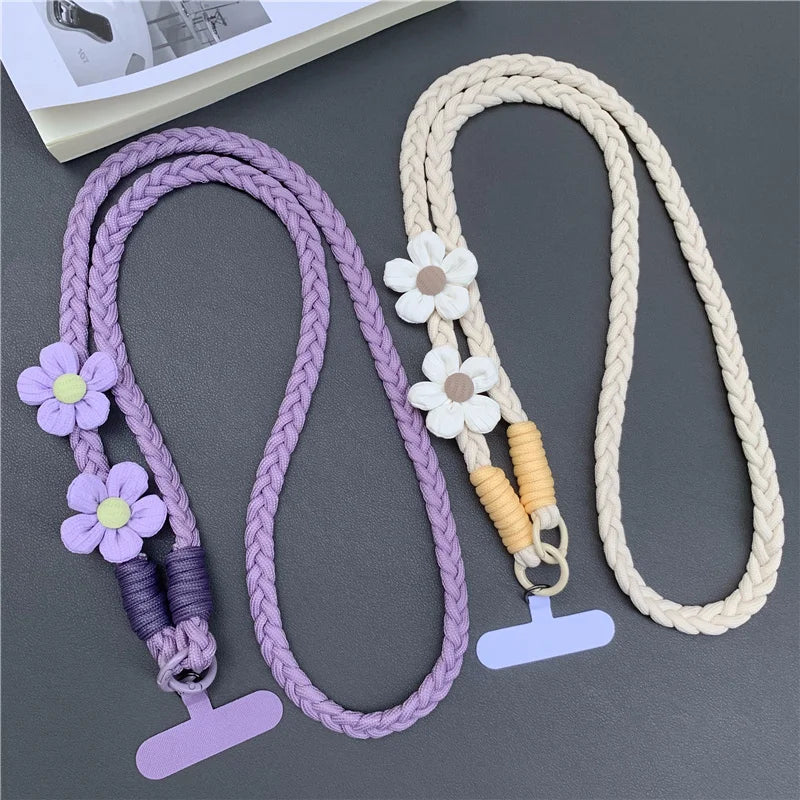 Creative Mobile Phone Universal Lanyard Crossbody Rope Long Cellphone Lanyard Shoulder Strap Flower Decoration Phone Accessories