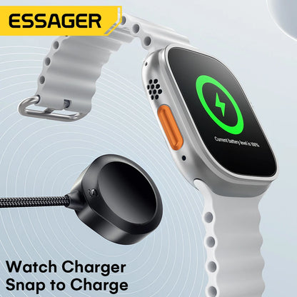 Essager 100W 3 in 1 USB C Charging Cable for Apple iWatch iPhone With Type C Lighting Multi-Charging Cable Magnetic Watch Charge