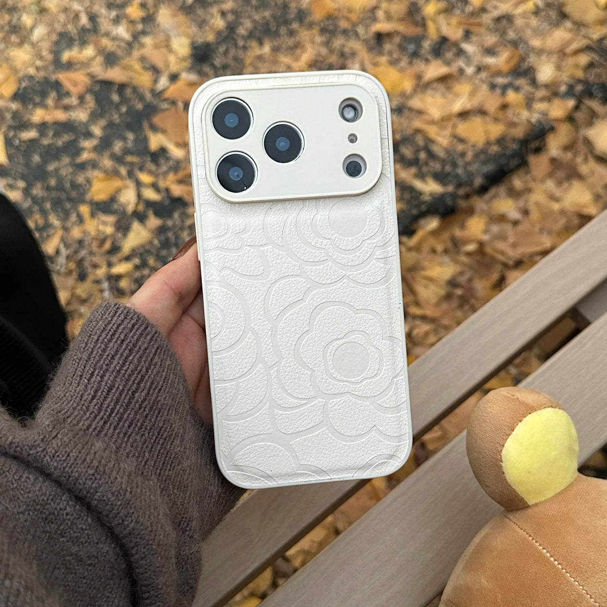 Camellia Flower Matte Leather Texture Phone Case For iPhone 17 Air 16 15 14 13 12 11 Plus Pro Max Shockproof Anti-Scratch Cover