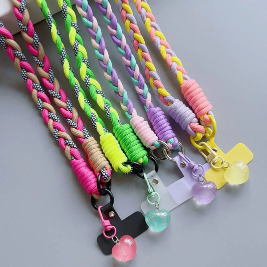 Cartoon Mobile Phone Universal Lanyard with Heart Pendant Crossbody Long Rope Lanyard Rope Cartoon Decorative Accessories
