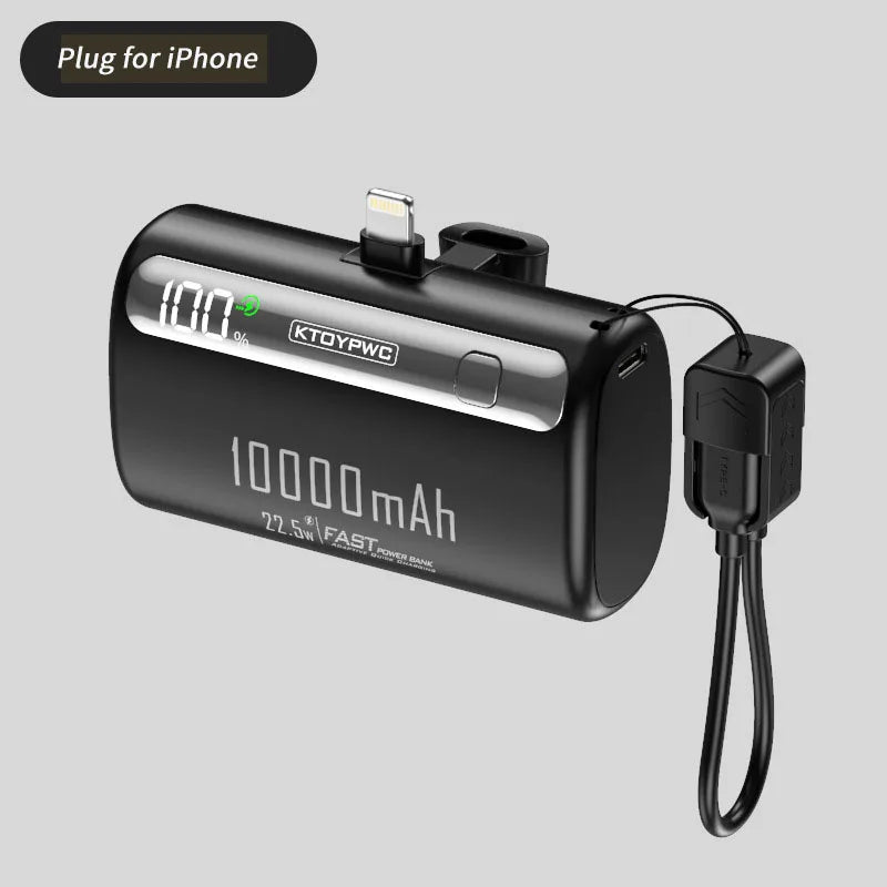 Mini Capsule Power Bank 10000mAh 22.5W Type-C Fast Charging Portable Charger External Battery For iPhone Xiaomi Samsung Huawei