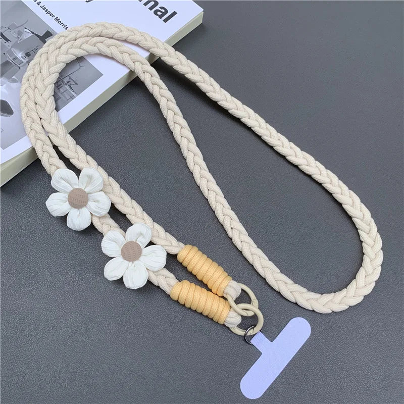 Creative Mobile Phone Universal Lanyard Crossbody Rope Long Cellphone Lanyard Shoulder Strap Flower Decoration Phone Accessories