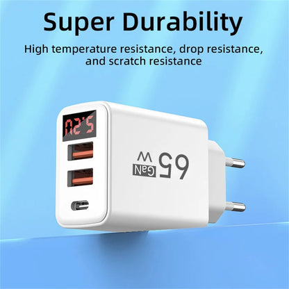 USB PD GaN 65W Fast Charger Type C Quick Charge Wall Power Adapter Mobile Phone Charger For iPhone Samsung Xiaomi EU US UK Plug
