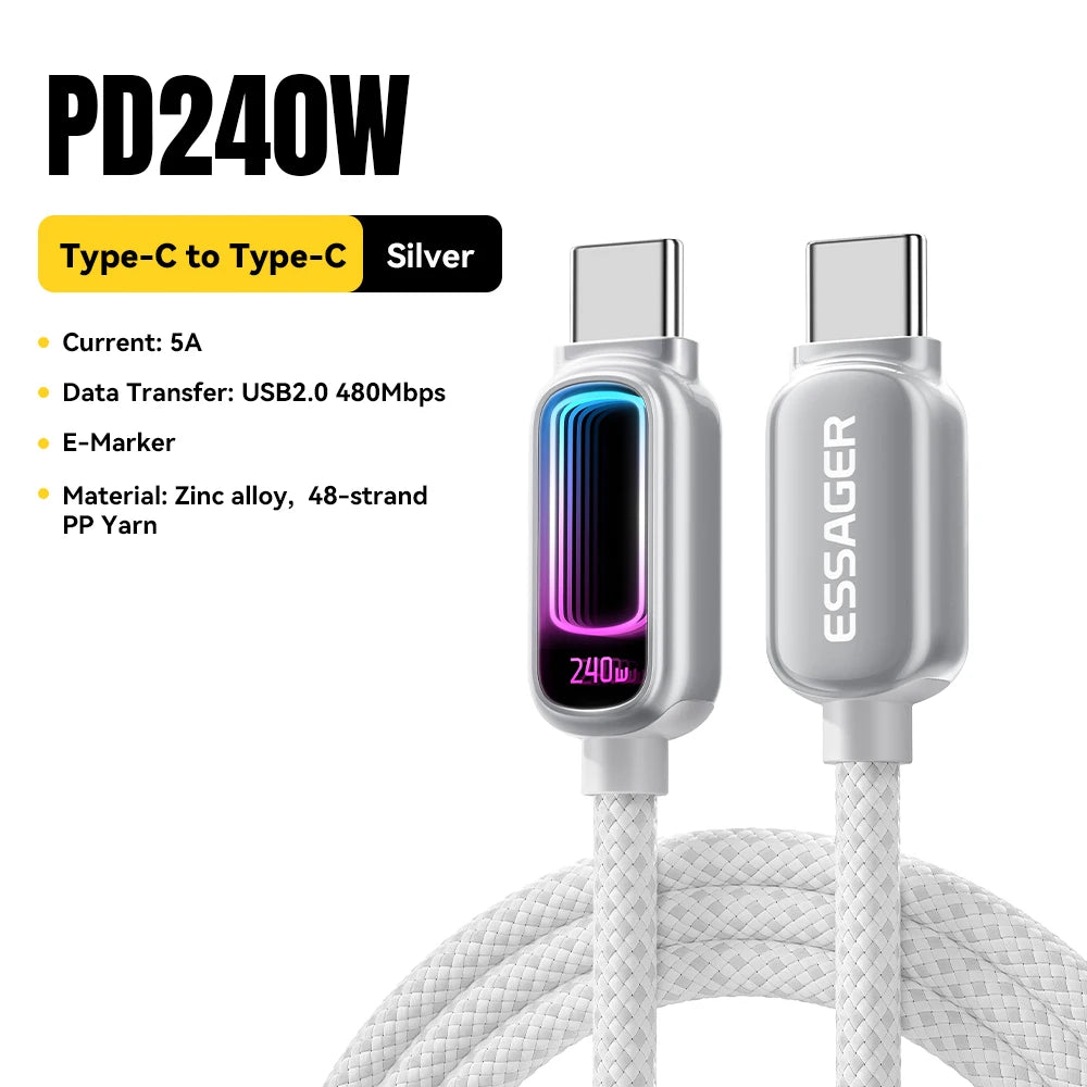 Essager 240W USB C to USB C Cable 100W PD3.1 Fast Charging for MacBook Laptop iPhone 17 16 15 pro Max iPad Samsung Type C Cable