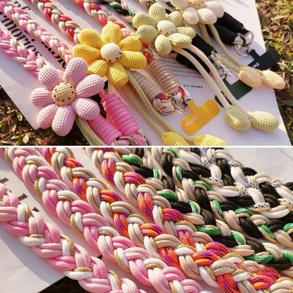 Detachable Flowers Phone Lanyard Crossbody Phone Charm Phone Woven Chain Neck Clip Long Cell Phone Strap Outdoor Activity