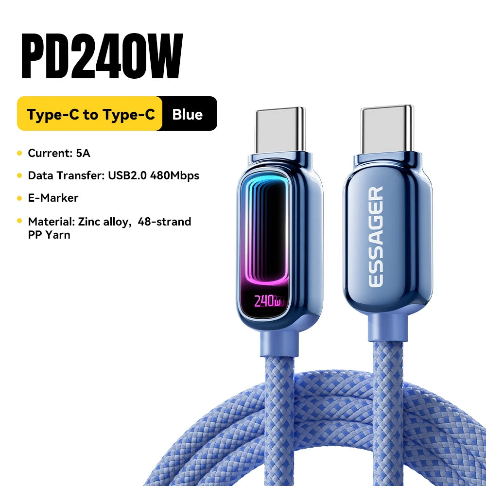 Essager 240W USB C to USB C Cable 100W PD3.1 Fast Charging for MacBook Laptop iPhone 17 16 15 pro Max iPad Samsung Type C Cable