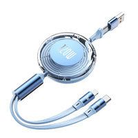 120W Retractable Fast Charging Cable,USB A/C To USB C/L Ports Multi Charger Cord for IPhone 17/16,Samsung Galaxy A17/S25
