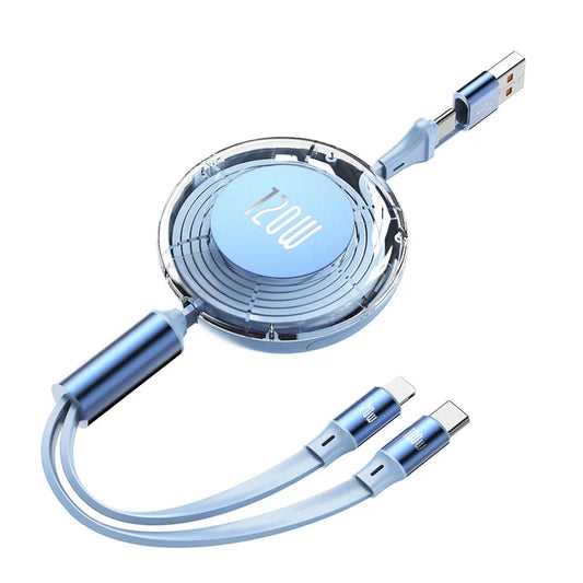 120W Retractable Fast Charging Cable,USB A/C To USB C/L Ports Multi Charger Cord for IPhone 17/16,Samsung Galaxy A17/S25