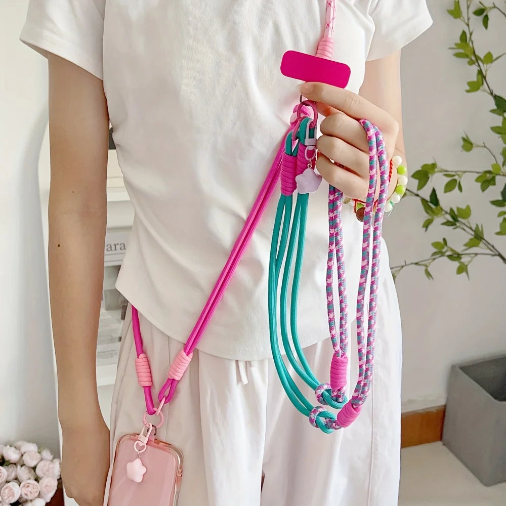 1pc Two-Tone Long Crossbody Phone Lanyard with Star Charm, Anti-Theft Color-Block Universal Lanyard, Lanyard for Cameras or Bags