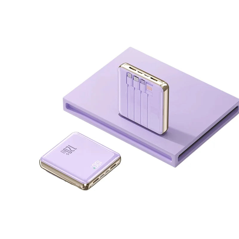 For IPhone Samsung Xiaomi Xiaomi 10000mAh Mini Power Bank Large Capacity Super Fast Charging External Battery Built-in 4 Cables