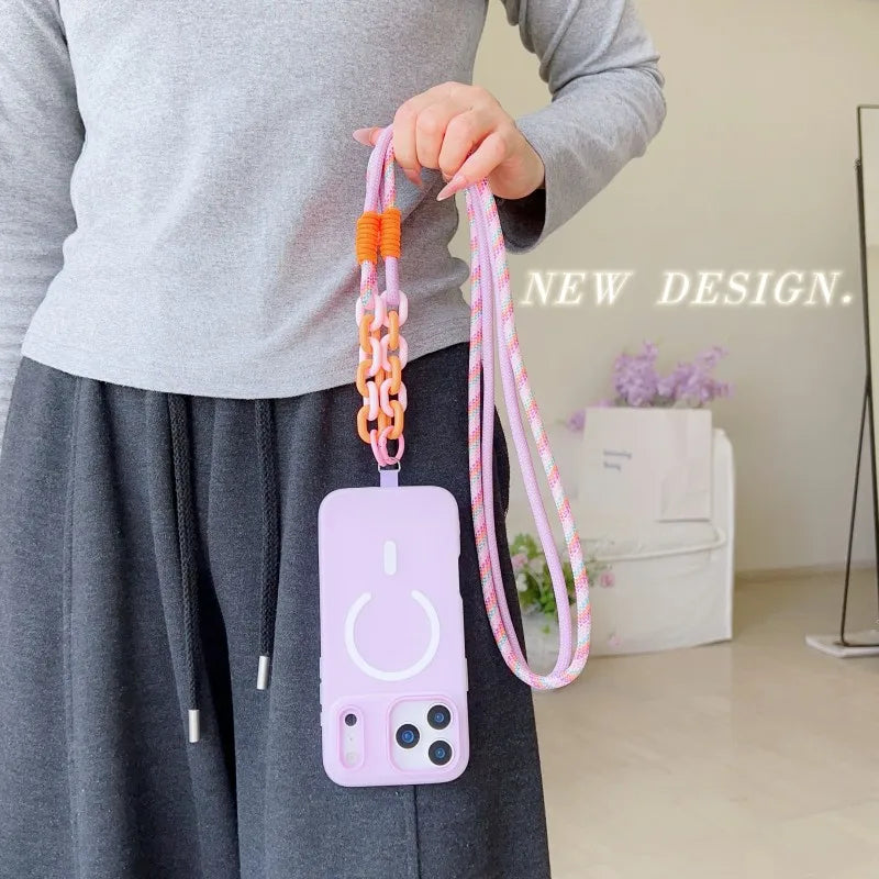 Magnetic Lanyard Case For iPhone 17 Pro Max 14 12 11 13 15 16 Plus 17 Air Shockproof Candy Crossbody Neck Cord Braid Strap Cover
