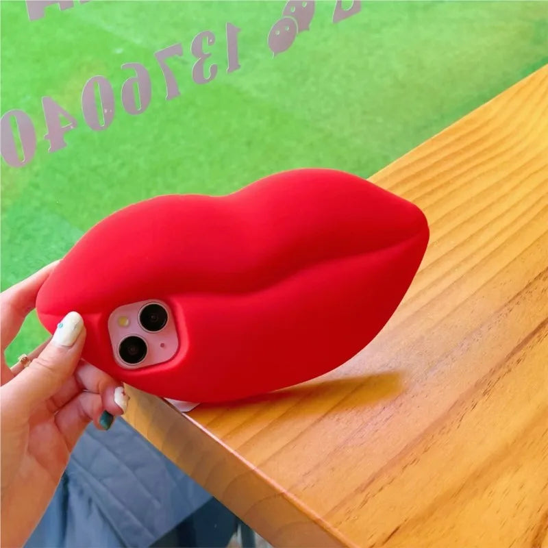 Fashion Funny Red Lips Case for iPhone 15 Pro Max iPhone 14/13/12/11 Pro Max iPhone13ProMax 3D Cartoon Soft Silicone Cover Funda