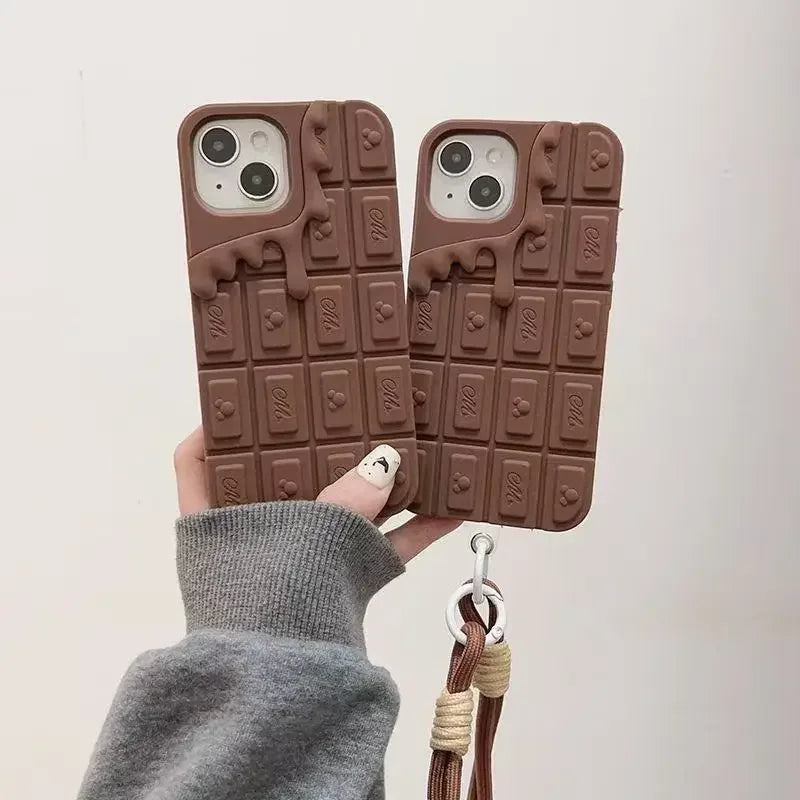 3D Chocolate Cartoon Mickey Phone Case for iPhone17  16 15 14 13 Plus 12 Pro Max 11 Soft Silicone With Strap Cover