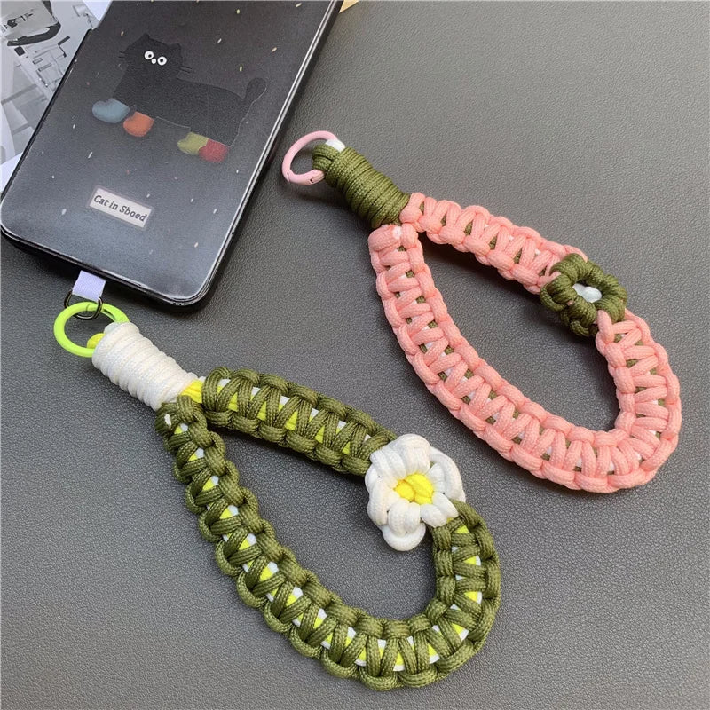 Hand Woven Wrist Strap Mobile Phone Hanging Rope Phone Flower Wrist Chain Travel Anti-theft Handheld Lanyard for Camera Bag